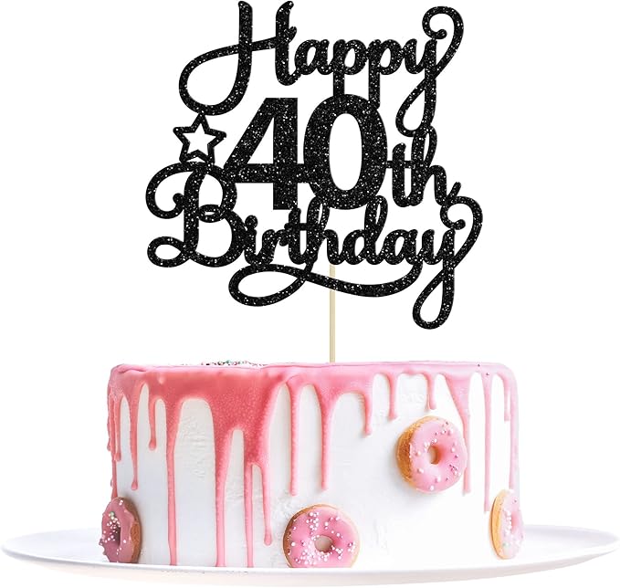 1 Pack Happy 40th Birthday Cake Topper Black Glitter 40 & Fabulous Cheers to 40 Years Old 40th Birthday Cake Pick for Celebrating 40th Birthday Anniversary Party Cake Decorations Supplies