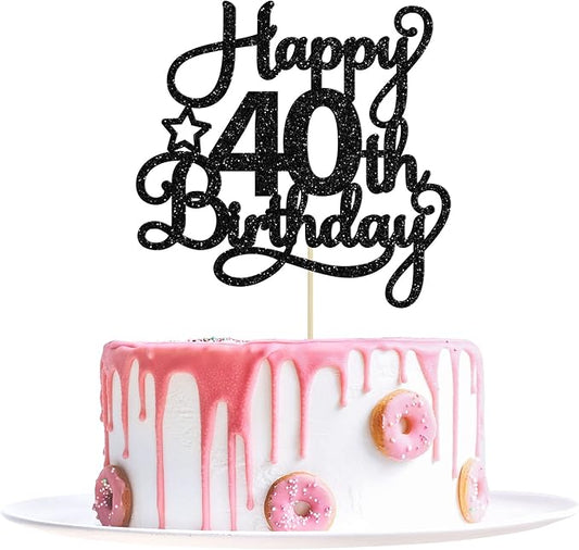 1 Pack Happy 40th Birthday Cake Topper Black Glitter 40 & Fabulous Cheers to 40 Years Old 40th Birthday Cake Pick for Celebrating 40th Birthday Anniversary Party Cake Decorations Supplies