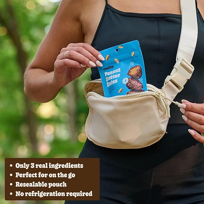 Realsy Pitted & Stuffed Medjool Dates, Organic Dates with No Sugar Added, Gluten-Free, Vegan, Good Source of Fiber, Low Glycemic Index, All Natural Healthy Snack (Peanut Butter 5 pack)