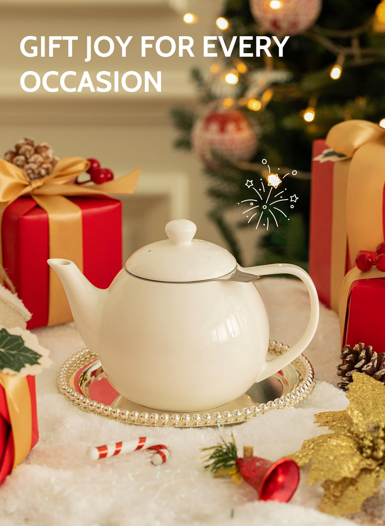 Sweese Teapots for Tea, 27 oz Porcelain Tea pot with Removable Stainless Steel Infuser, Tea Pots