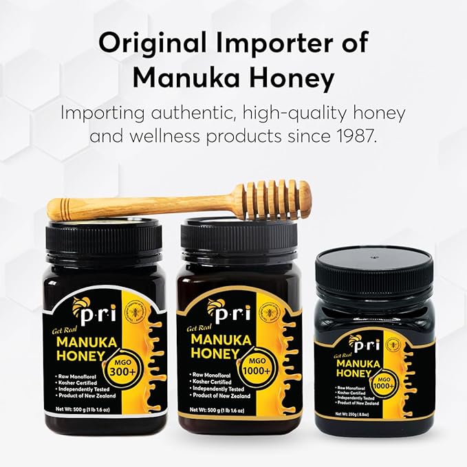P.R.I Manuka Honey MGO 1000+, 1.1LB High Strength - Raw Manuka Honey (500g Jar)