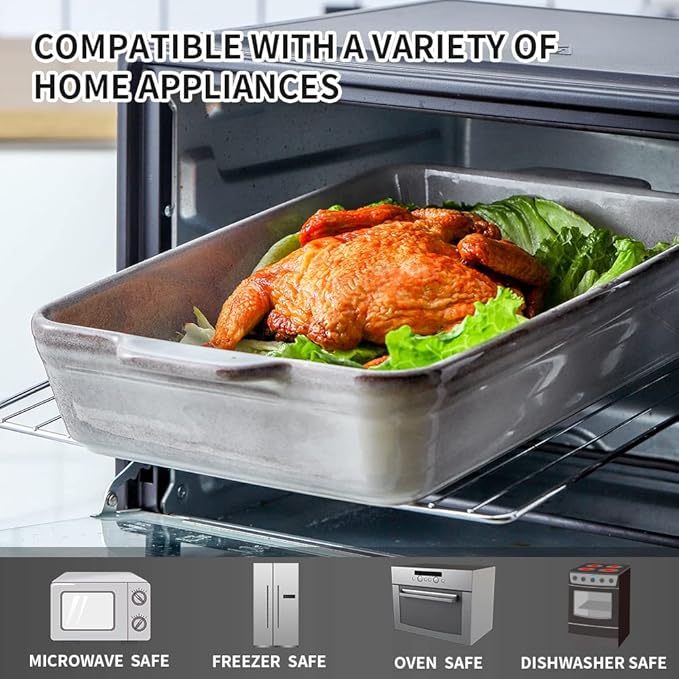 KOOV Bakeware Set, Ceramic Baking Dish Set, Rectangular Casserole Dish Set, lasagna Pan, Baking Pans Set for Cooking, Cake Dinner, Kitchen, 9 x 13 Inches, Reactive Glaze 3-Piece (Variable Grey)