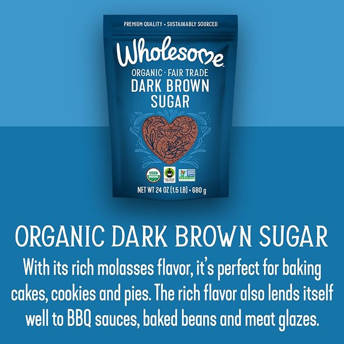 Wholesome Sweeteners 24-Ounce Organic Dark Brown Sugar, Fair Trade, Non GMO, Gluten Free & Vegan