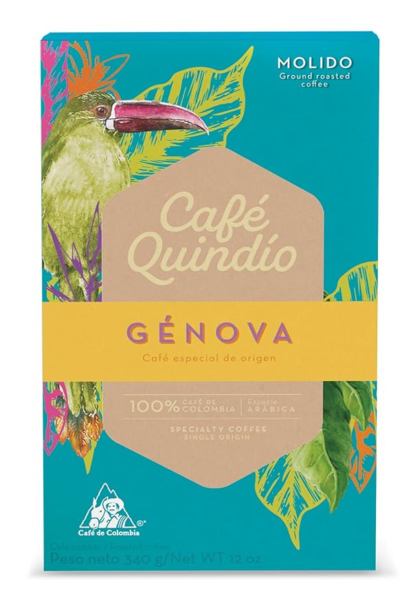 Cafe Quindio Genova Single Origin - Medium Roast 100% Colombian Excelso Ground Arabica Coffee - 12 Ounce Bag (340g)
