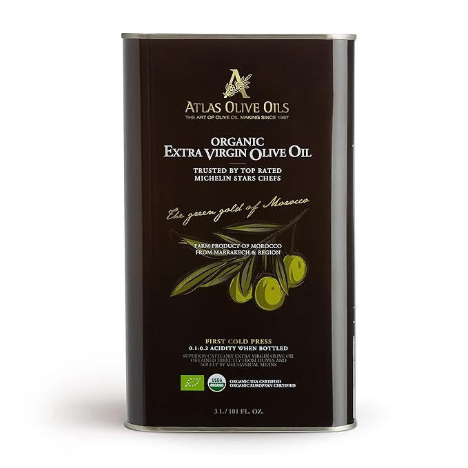 Atlas 3 LT Organic Cold Press Extra Virgin Olive Oil with Polyphenol Rich from Morocco|Newly Harvested Unprocessed from One Single Family Farm | Moroccan EVOO Trusted by Award-Winning Chefs
