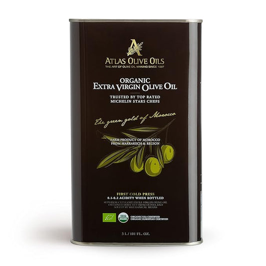 Atlas 3 LT Organic Cold Press Extra Virgin Olive Oil with Polyphenol Rich from Morocco|Newly Harvested Unprocessed from One Single Family Farm | Moroccan EVOO Trusted by Award-Winning Chefs