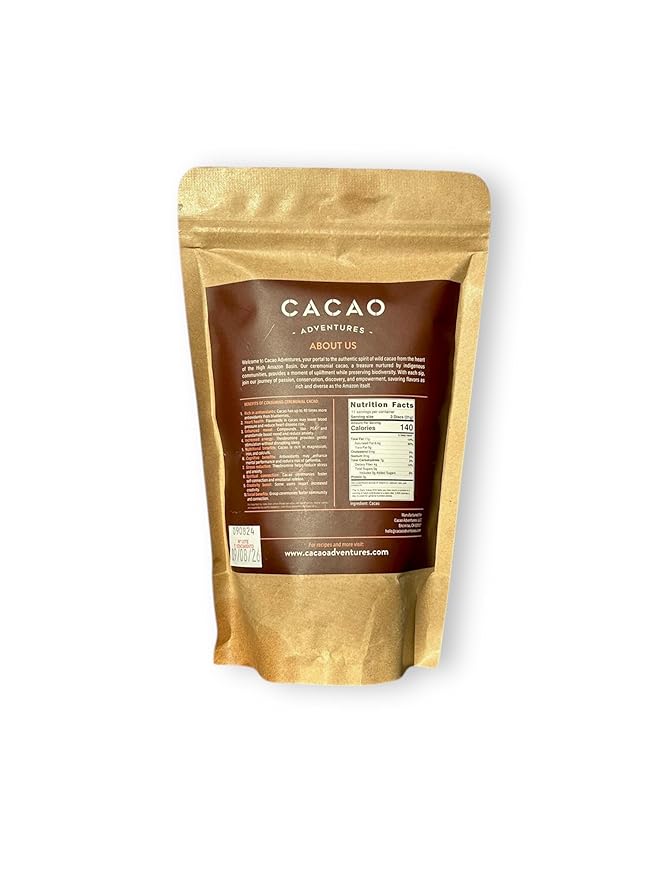 Cacao Adventures| Ceremonial Grade Cacao | 100% Pure | Dairy Free & Vegan | Unsweetened | Peruvian | High Amazon Basin, 8 oz