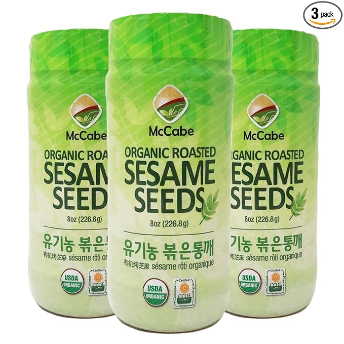 McCabe Organic Roasted Sesame, 8oz (3 Packs), USDA Organic Certified, CCOF Certified Organic, Roasted & Packed in USA