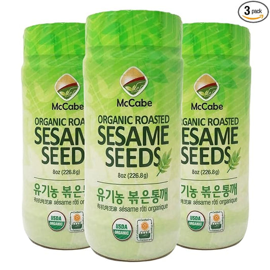 McCabe Organic Roasted Sesame, 8oz (3 Packs), USDA Organic Certified, CCOF Certified Organic, Roasted & Packed in USA