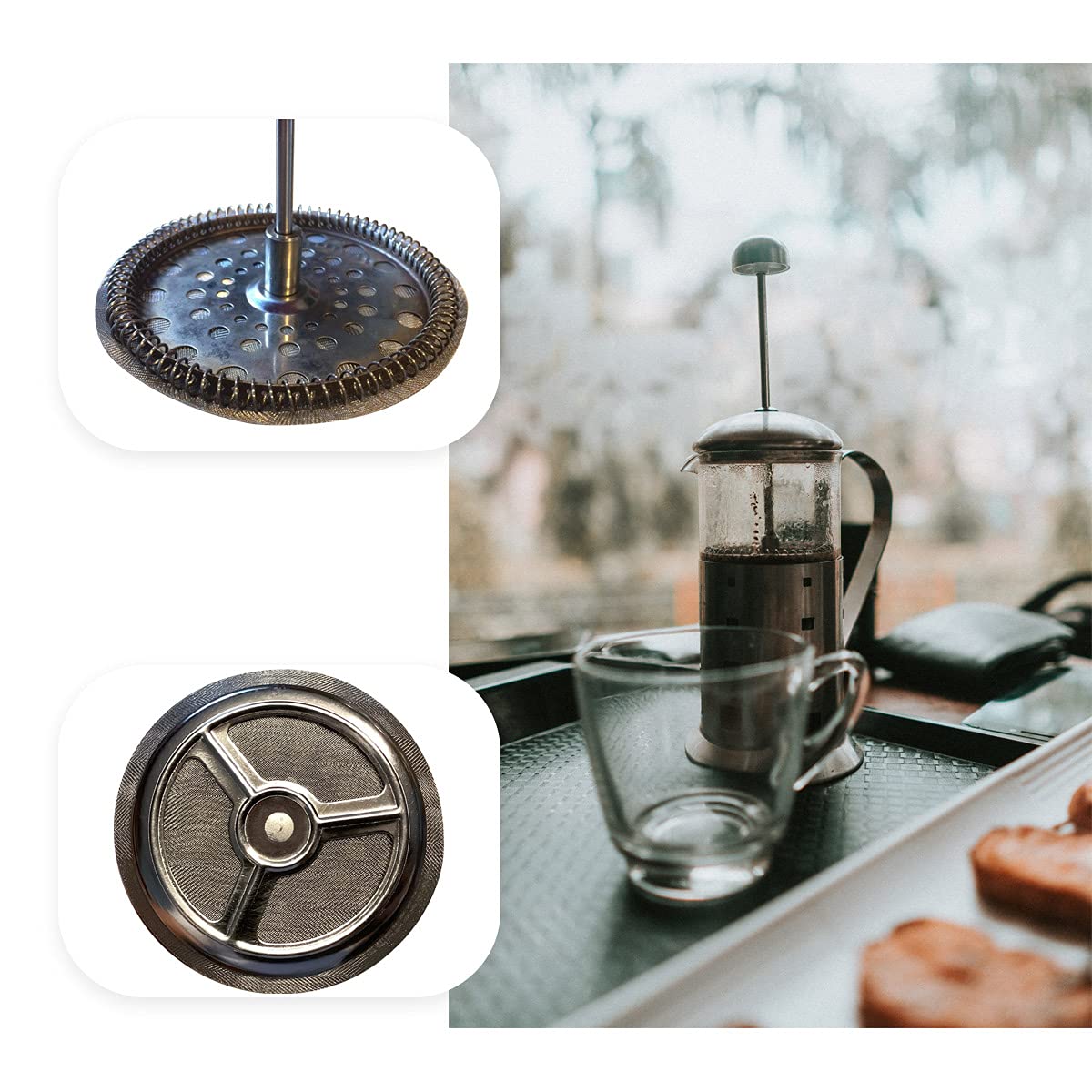 4 Pcs French Press Replacement Filter Screen, 4 Inch Reusable 304 Stainless Steel Mesh Filter for