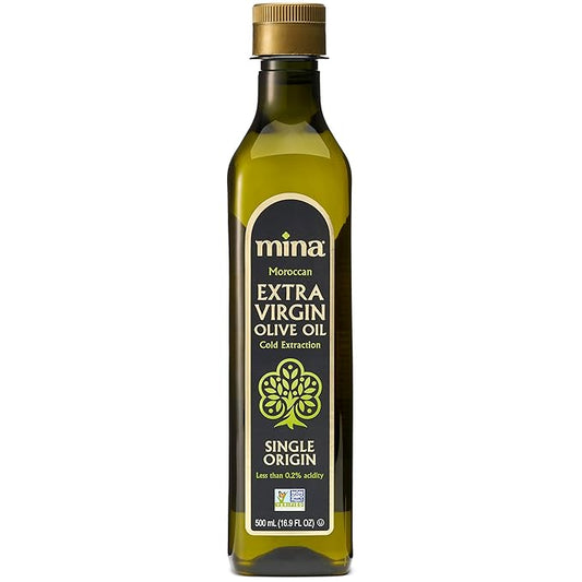 Mina Olive Oil Extra Virgin 16.9 Fl Oz, New Harvest, Polyphenol Rich Olive Oil for Cooking, Moroccan EVOO, Single Origin, Cold Extraction, Less than 0.2% Acidity, 500 ml