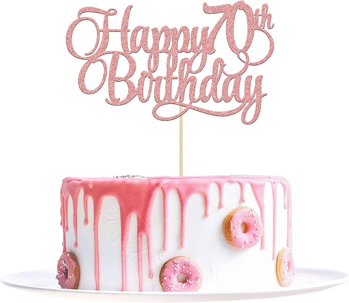 1 Pack Happy 70th Birthday Cake Topper Rose Gold Glitter Number 70 Seventy Years Old Birthday Cake Pick Decoration For 70th Birthday Celebrating Anniversary Party Supplies