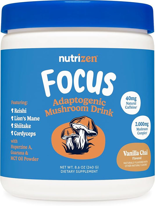 Nutricost Nutrizen AM Focus Adaptogenic Mushroom Drink (Vanilla Chai Flavored) 30 Servings