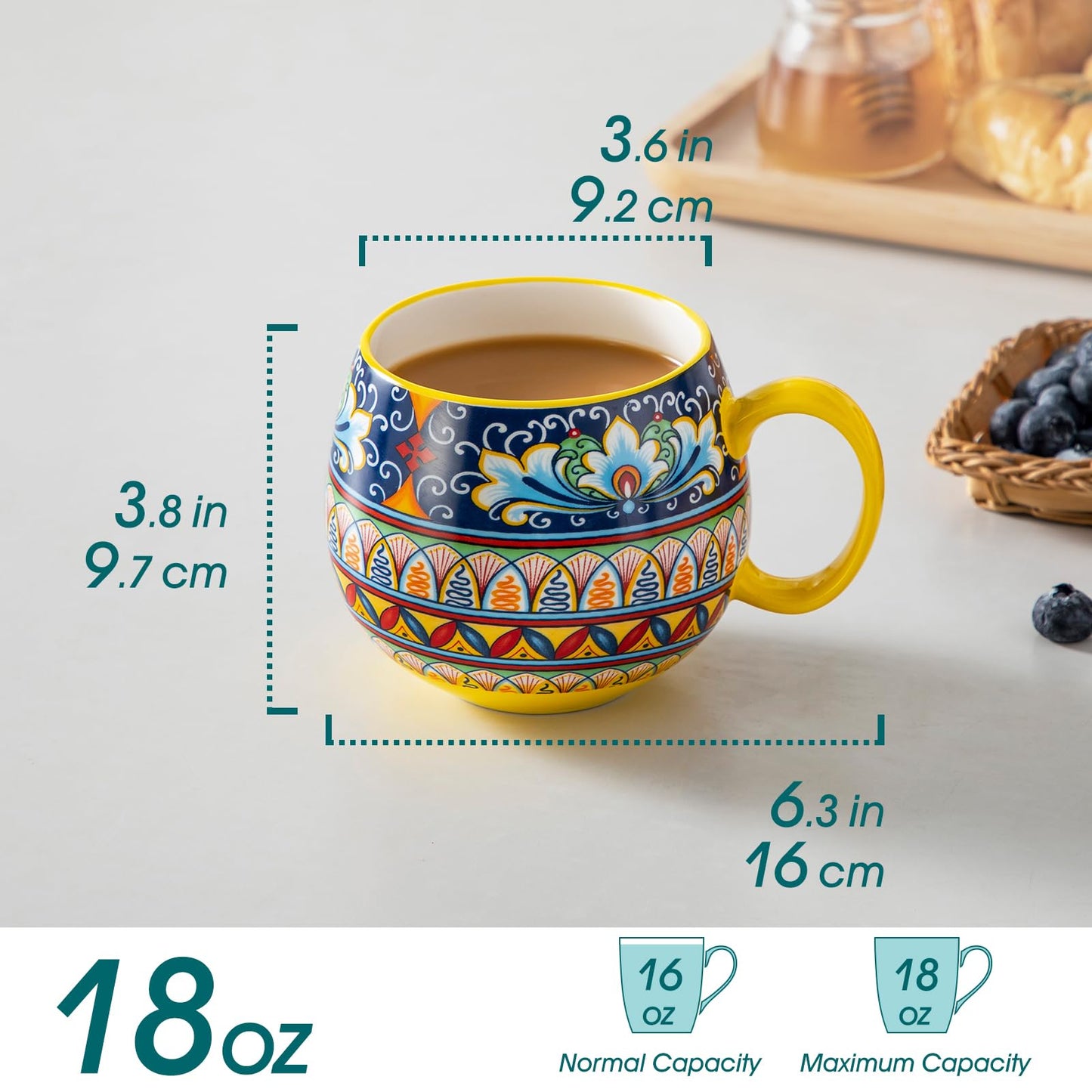 vancasso Coffee Mugs Set of 6, 18oz Ceramic Coffee Cups, Colorful