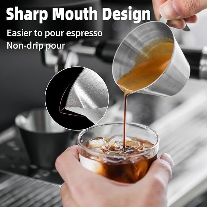 MHW-3BOMBER Espresso Measuring Cup Espresso Shot Cup 2oz Stainless Steel Pouring Cup for Tomato Sauce|Steak Sauce|Desserts|Beverages| (Matte Glossy) G5140