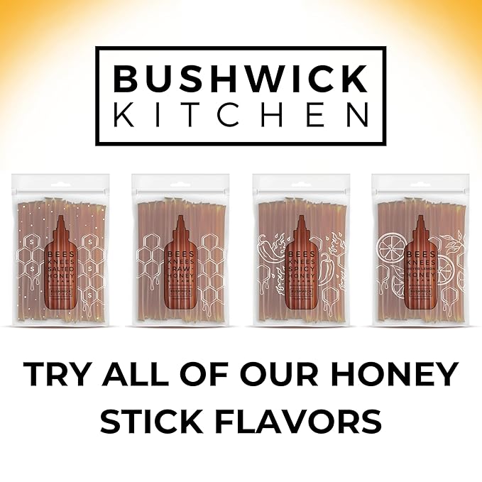 Bees Knees Salted Honey Sticks, 50 Sticks, 1 tsp Each, Wildflower Honey Straws Blended with Sea Salt, Foodie Gifts, Unique Gift Ideas
