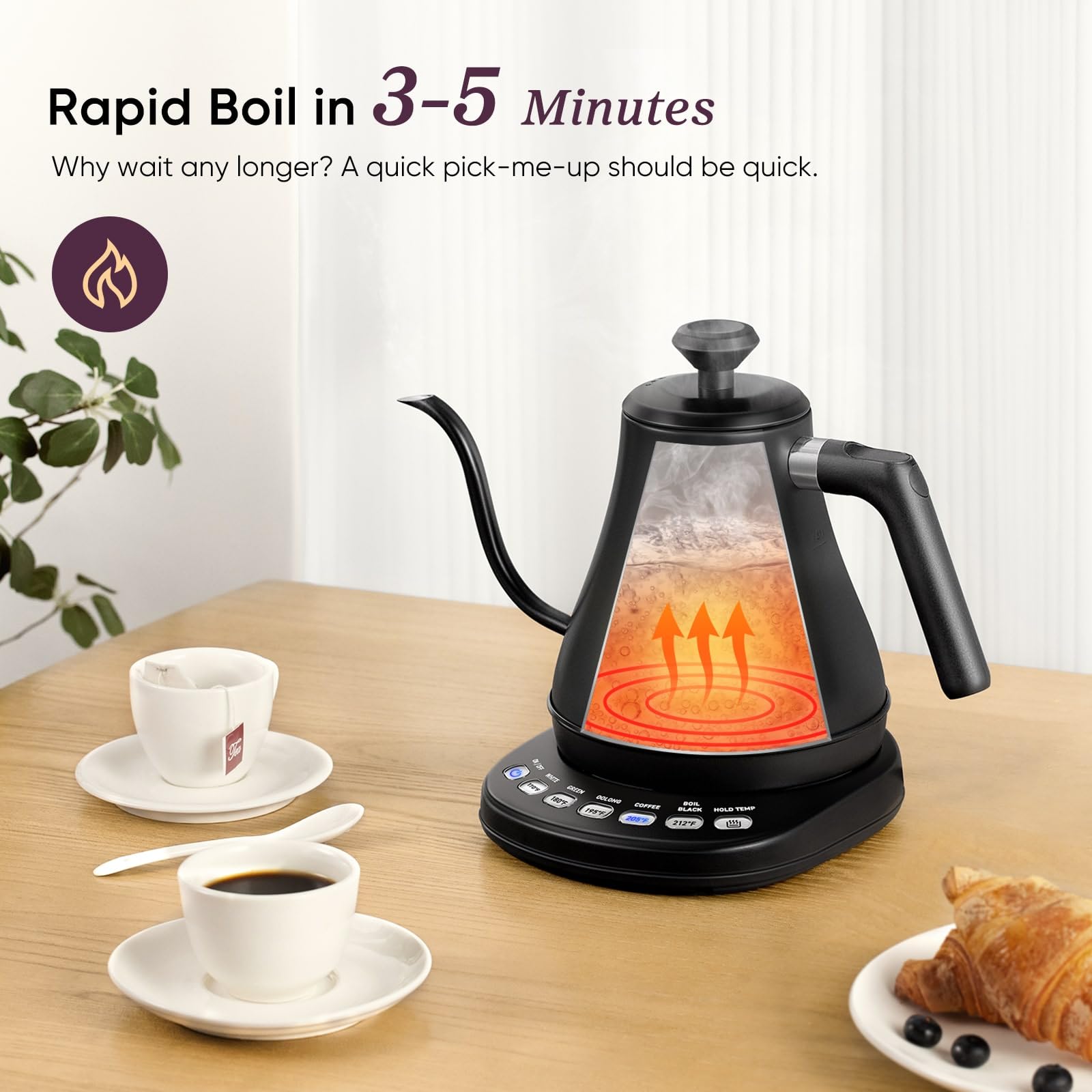 Cosori Gooseneck Electric Kettle with Temperature Control, 0.8L, Black