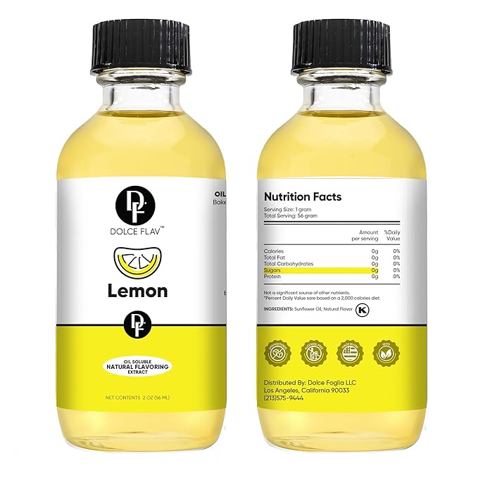 Lemon Flavor Concentrate for Food & Cosmetics ??2 Oz. Multipurpose Lemon Flavouring Oil for Lip Gloss, Pastries, & Candies in Glass Bottle ??Confection & Candy Flavoring Oils by Dolce Foglia (Keto)