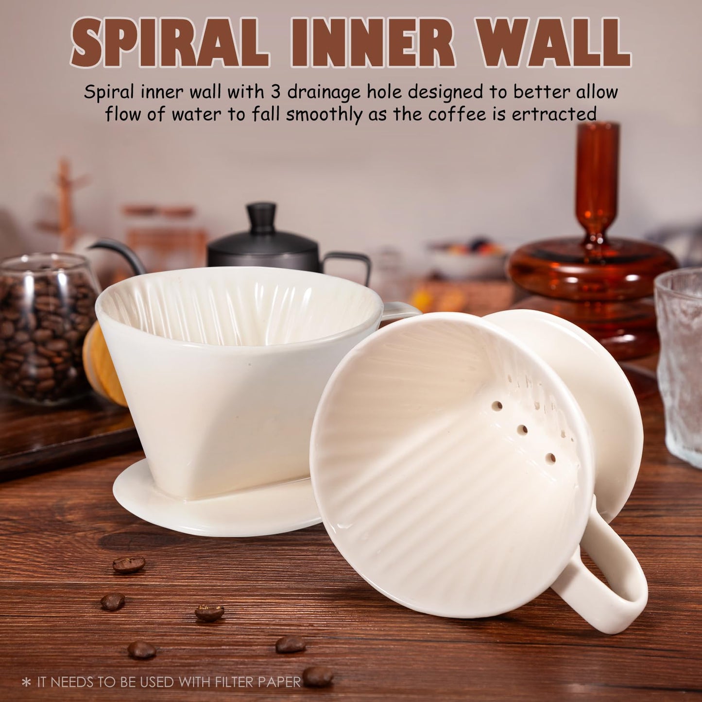 Noarixa Pour Over Coffee Dripper, Ceramic Pour Over Coffee Maker, White