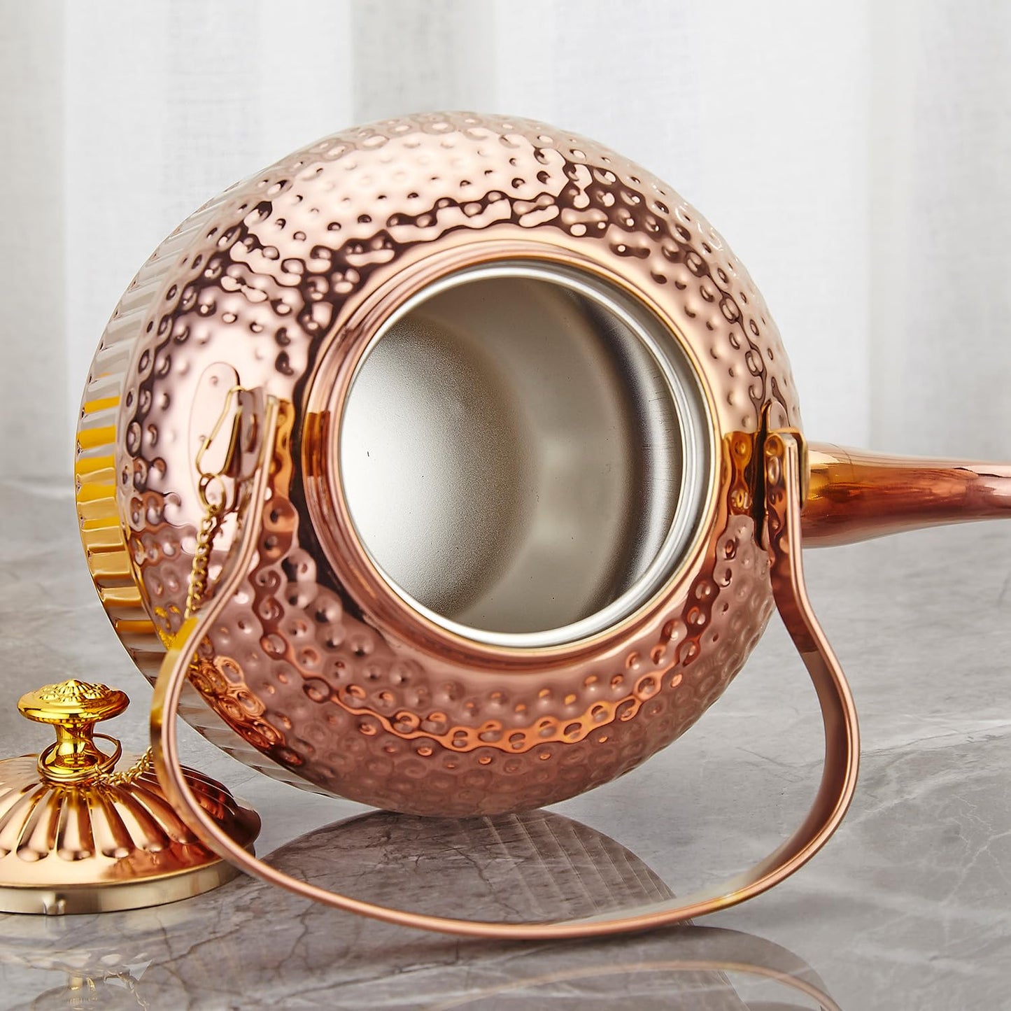 SANQIAHOME Antique 1.4L (45 Oz) Stainless Steel Teapot with Infuser Copper