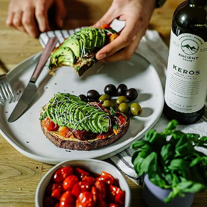 Ancient Foods Keros Greek Organic Extra Virgin Olive Oil ??Fresh, Cold Pressed Olive Oil from Greece, High Phenolic 1000 Year Old Trees (0.5L)