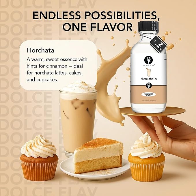 Dolce Flav Natural Horchata Extract, Water Soluble ??2 oz | Authentic Cinnamon Rice Flavoring for Baking, Desserts, Beverages & Syrups ??Sugar Free, Kosher, Allergen Free