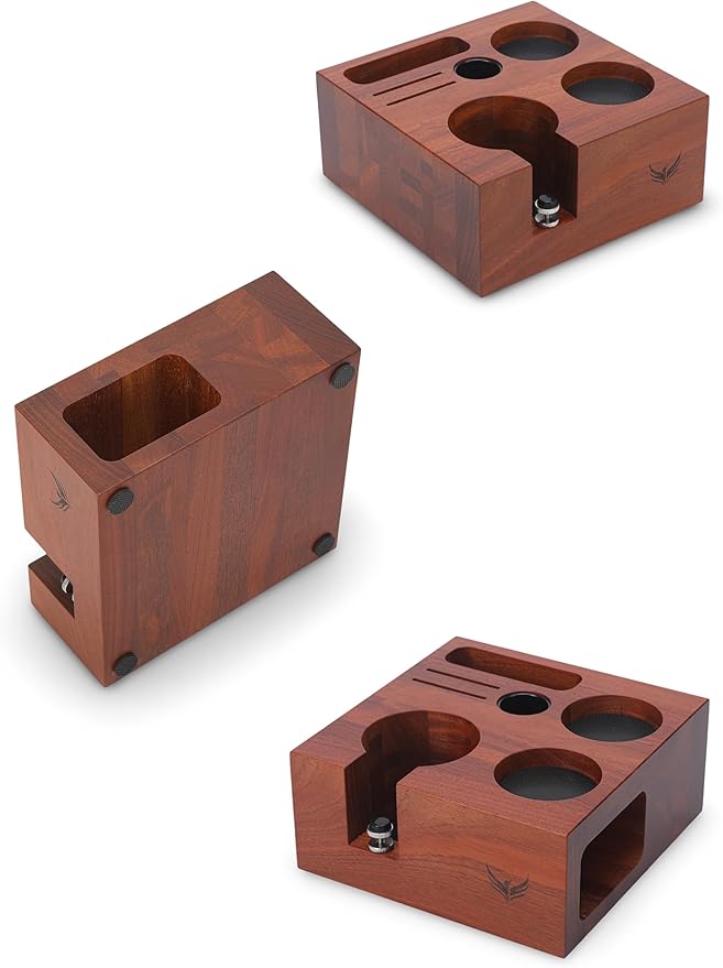 54mm Espresso Tamping Station Rosewood ??Premium Organizer for Breville Espresso Machine Accessories Holder for Tamper, Funnel, WDT, Puck Screens, RDT | Barista Station Box