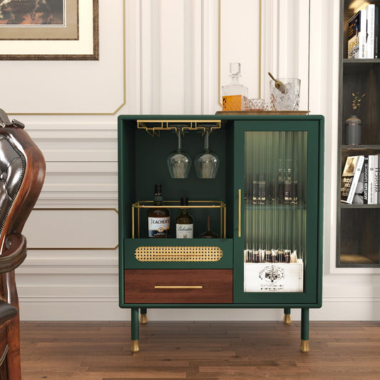 ARTPOWER Modern Coffee Bar Cabinet with Pull-Out Wine Storage, Green