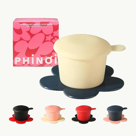 ??Vietnamese Coffee Dripper ??MIX COLORS ??Pour Over Coffee Maker with Flower Design ??Reusable Coffee Filter for Sustainable Brewing (Ivory + Navy)