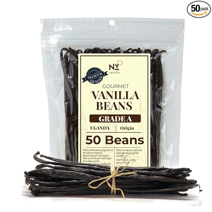 50 Vanilla Beans Grade A+, | Gourmet Whole Vanilla Bean Pods For Making Extract & Baking, Cooking, Homemade Extract| ~6-8 inches, Non-GMO. By NYVanilla