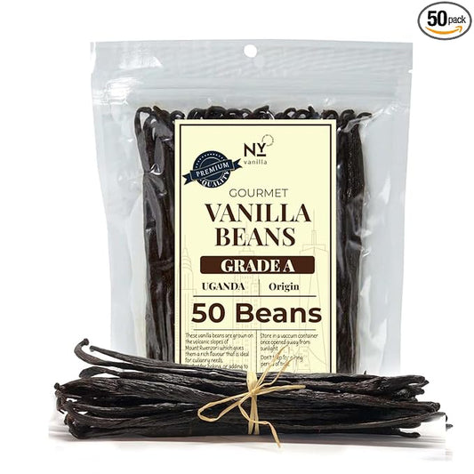 50 Vanilla Beans Grade A+, | Gourmet Whole Vanilla Bean Pods For Making Extract & Baking, Cooking, Homemade Extract| ~6-8 inches, Non-GMO. By NYVanilla