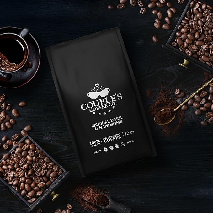 Couple?™s Coffee Ground Coffee | Gives Back to Military Families | Medium Dark and Handsome | A Smooth Medium Roast Blend | Made with 100% Arabica Beans | 12oz bag brews about 34 cups