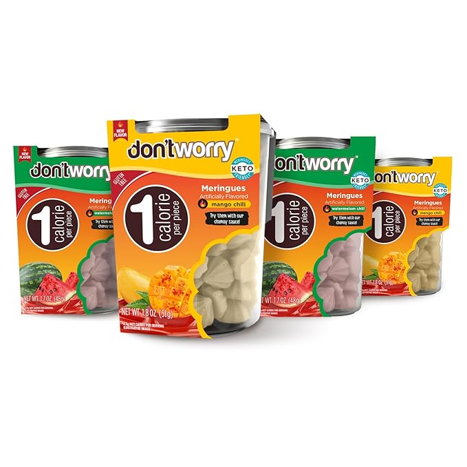 Don't Worry Snacks ??Low Calorie Meringue Cookies | Mango & Tamarind Chili | Gluten Free, Keto, Low Carb, Healthy Snacks, Cookies for All Diets ??4 Pack