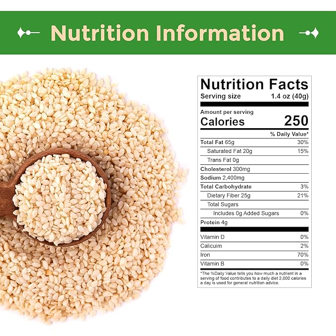 Sincerely Nuts Hulled Sesame Seeds A Heart Healthy Snack Rich in Fiber, Minerals Antioxidants Source of Plant Based Protein Gluten Free Kosher, Bulk 2LB Bag