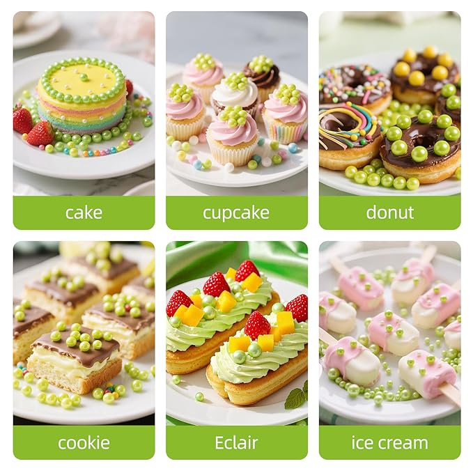 Edible Green Pearl Sprinkles,130g/4.58oz,Halloween Pearls Mix Size Sugar Sprinkle for Cake Decorating,Baking Edible Candy,Cake Decorations,Cupcake Toppers,Cookie Donuts Ice Cream Toppings,Birthday Party Christmas Supplies