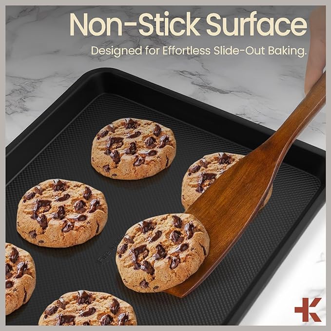Diamond Bottom Cookie Sheet Set of 2, Nonstick Gold Carbon Steel Baking Pans for Crisp Baking, Space-Saving Stackable Trays, PFOA, PFOS, PTFE Free, Oven Safe Up to 450°F, Small & Medium Pans