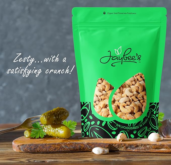 Dill Pickle Cashews 2 Pounds Resealable Pouch | Gourmet Roasted Cashews ??Tangy, Savory, and Crunchy Snack ??High-Protein, Vegan Friendly ??Perfect for Snacking, Gifting, and Meal Prep | Jaybee's Nuts