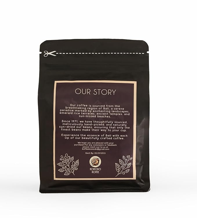 Komodo Koffee Organic Balinese Specialty Coffee sourced from Bali, Indonesia - Whole bean - Medium Roast 8.8oz (250g)