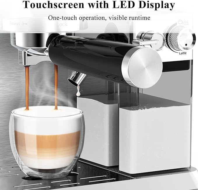 Cappuccino Machine Dual Boiler, Espresso Machines Dual Boiler 20Bar with Touchscreen, Automatic Milk Frother Compact Cappuccino Expresso Maker For For Home, Office