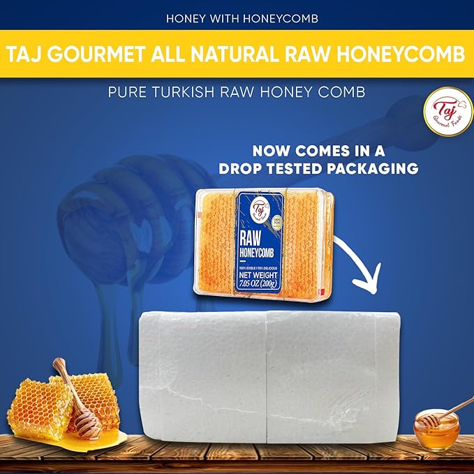 Great Bazaar All natural Raw Honeycomb 100% Honey Pure Turkish Raw Honey Comb - Honey Combs Raw Edible - Honey With Honeycomb 400g (14.10oz)