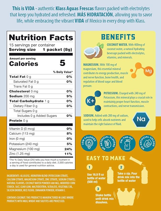 Electrolyte Drink Mix ??Pineapple Agua Fresca Flavor | Sugar-Free Hydration Powder with Coconut Water & Minerals | 15 Single-Serve Stick Packs, Low Calorie, Natural Flavor