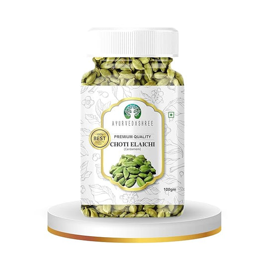 AYURVEDASHREE Green Cardamom Whole Pods, Hari Elaichi (Elettaria cardamomum) - 100g| Jumbo Size | Premium Quality | Vegan, Non-GMO & Gluten Free | All Natural |Product of India