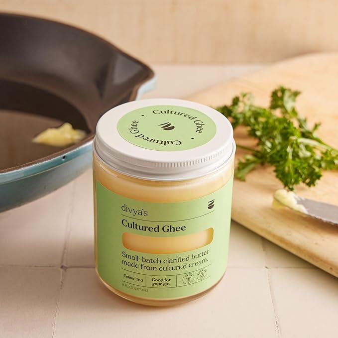 Divya's Cultured Ghee - 16 oz Grass-Fed Ghee Clarified Butter - Great For Cooking Meals & Promotes Gut Health - Non-GMO, Gluten Free, Keto Friendly, Ayurvedic Ghee Butter