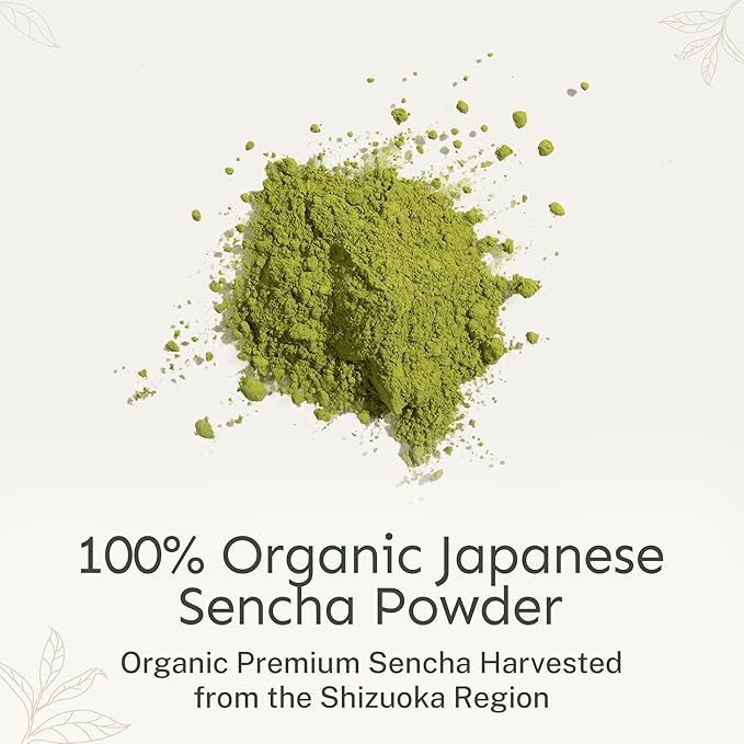 Yu Tea Organic Sencha Green Tea Powder | Rich in Antioxidants, EGCG, & L-Theanine | Pure Japanese First Harvest Leaf | Low Caffeine & Unsweetened | Resealable Pouch, 2.65 oz, 100 Servings