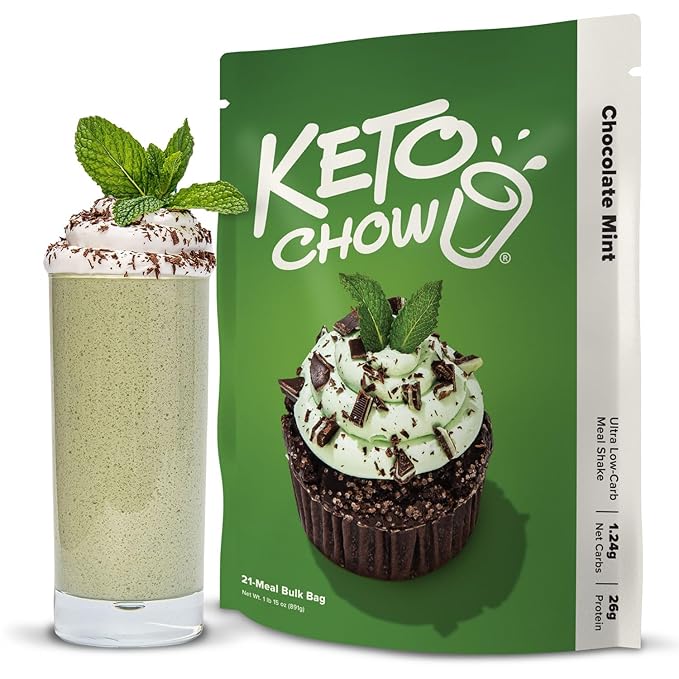 Keto Chow Chocolate Mint | Keto Meal Replacement Shake Powder | Nutritionally Complete | Low Carb | Delicious Easy Meal Substitute | Protein Rich You Choose The Fat | 21 Meal Serving