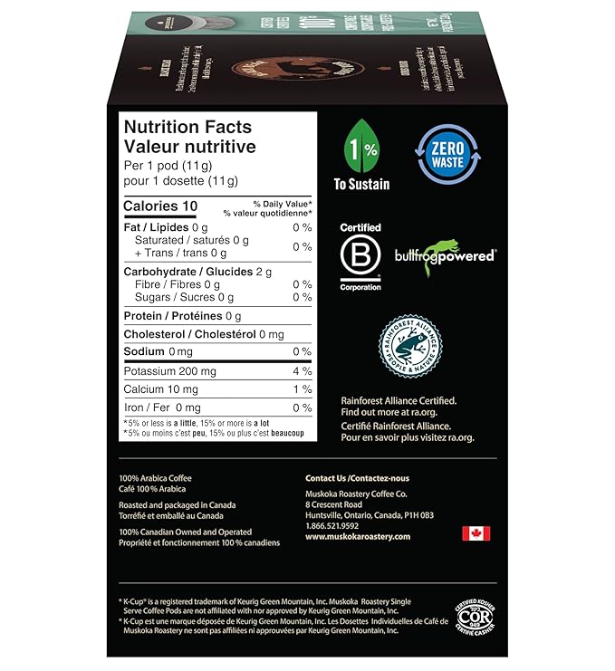 Muskoka Roastery Coffee, Black Bear, Decaf Dark Roast, 20 Single Serve Coffee Pods, Compatible with K-Cup Keurig Brewers