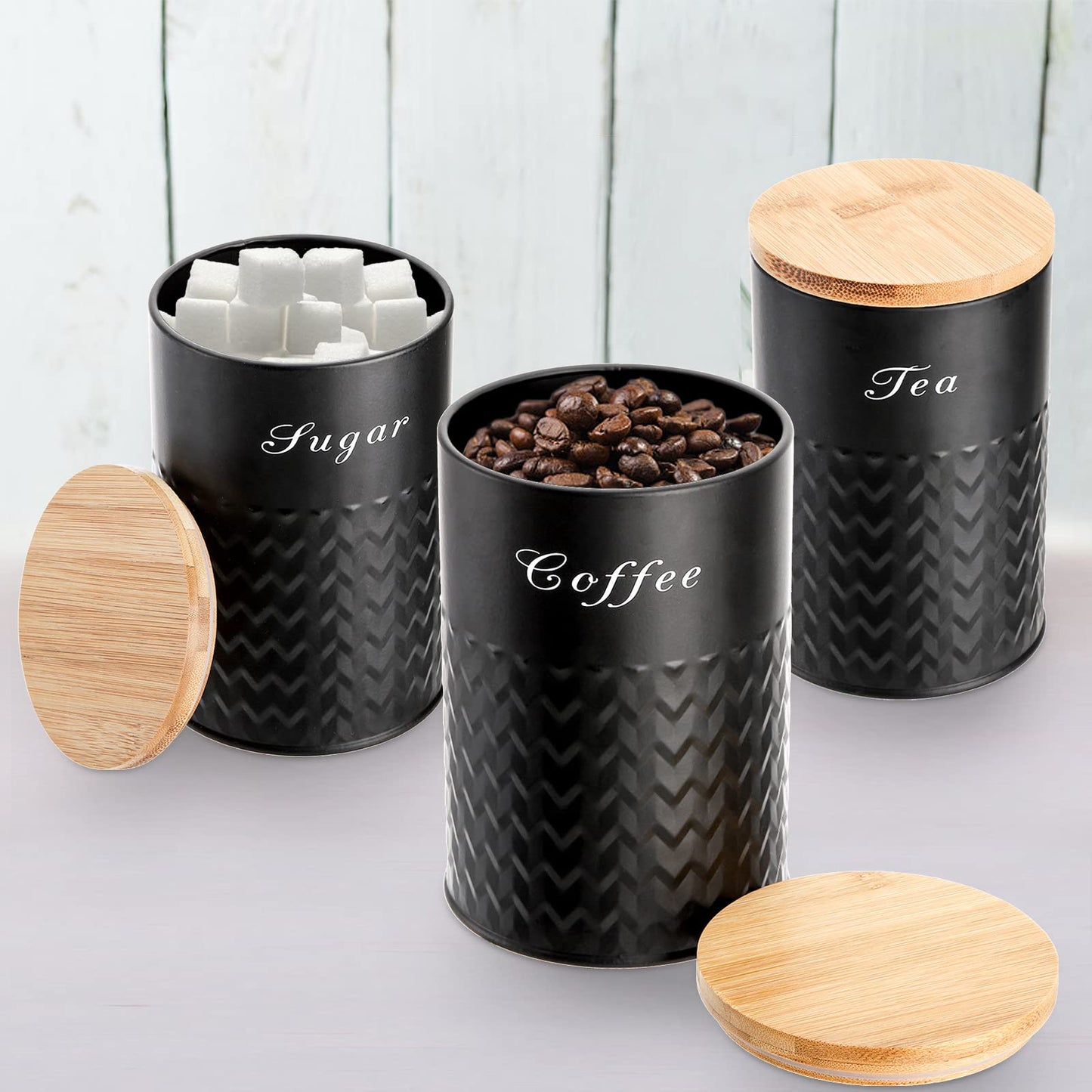 Bekith 3 Pack Kitchen Canisters with Bamboo Lids, Airtight Metal Canister Set, Food Storage