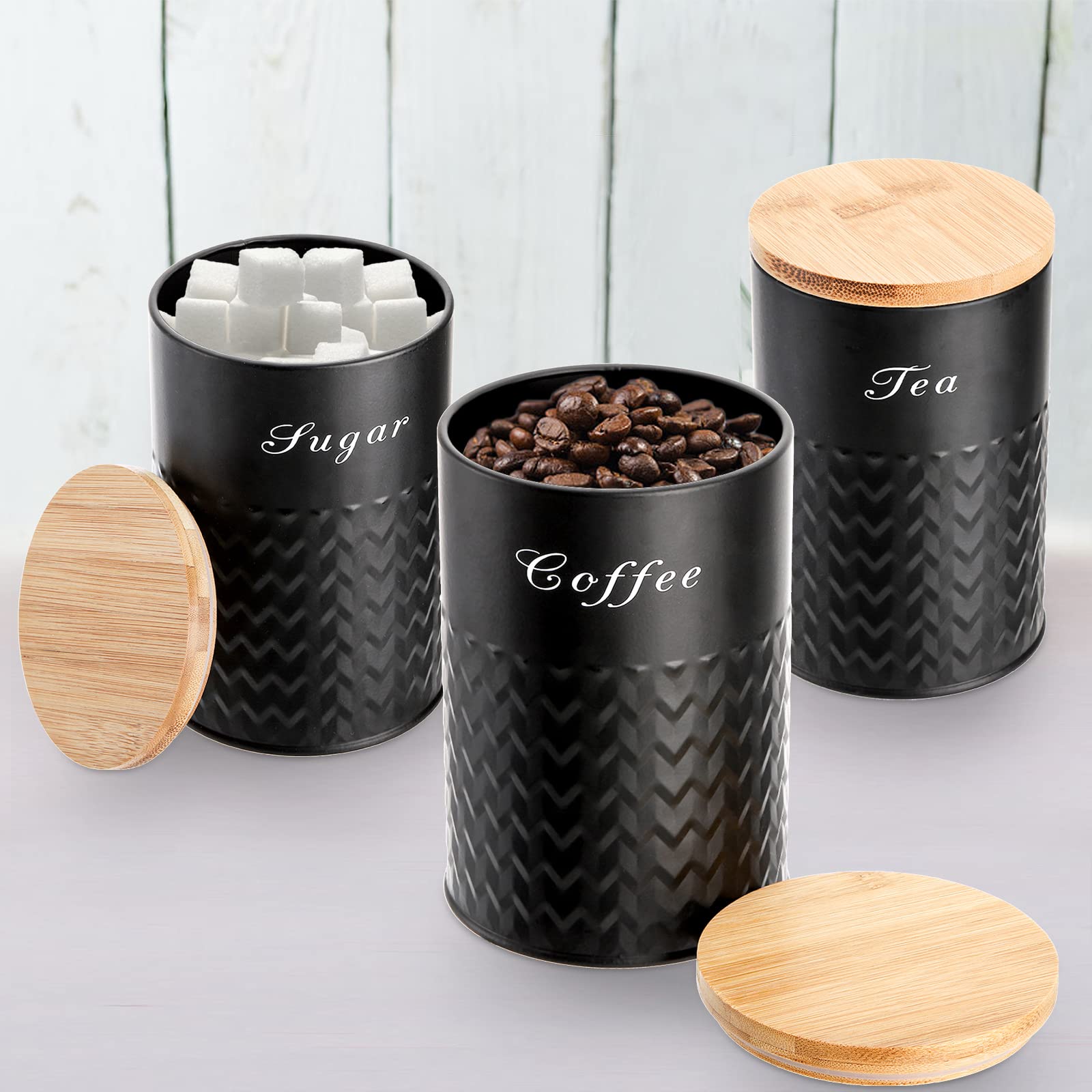 Bekith 3 Pack Kitchen Canisters with Bamboo Lids, Airtight Metal Canister Set, Food Storage