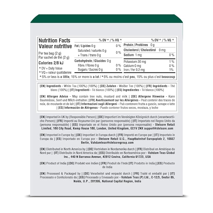 VAHDAM, Imperial Himalayan White Tea Bags (15 Count) Low Caffeine, Non GMO, Gluten Free | Handpicked Harvest From High Elevation Estates | Individually Wrapped Pyramid Tea Bags | Direct from Source