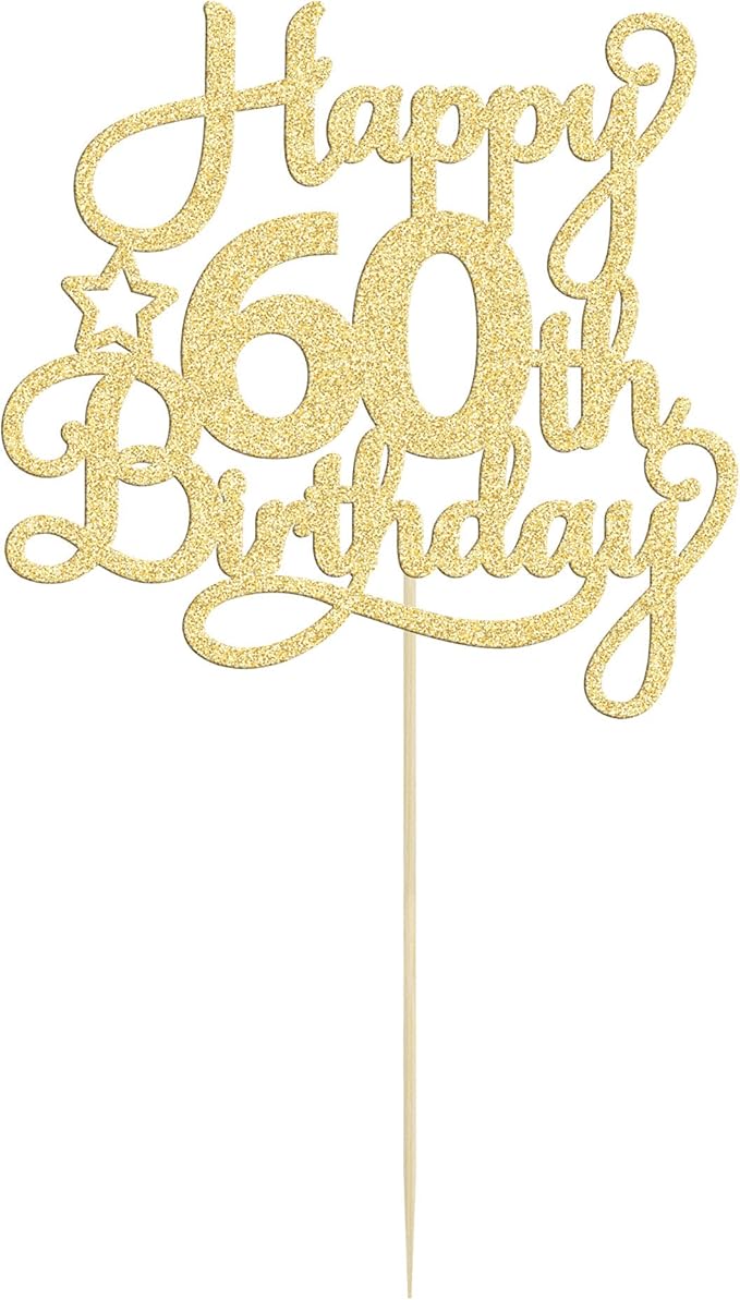 1 Pack Happy 60th Birthday Cake Topper Gold Glitter 60 & Fabulous Cheers to 60 Years Old 60th Birthday Cake Pick for Celebrating 60th Birthday Anniversary Party Cake Decorations Supplies